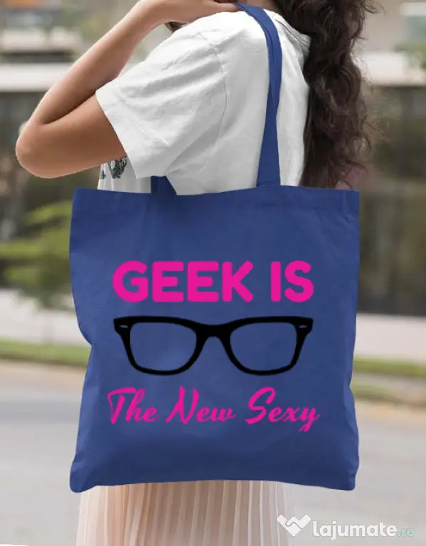 Sacosa din panza Geek is the new sexy Albastru regal