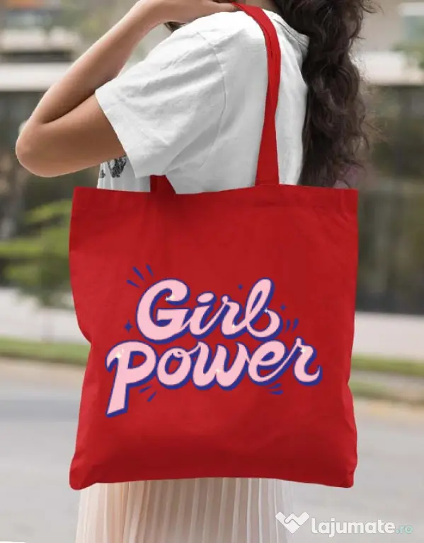 Sacosa din panza Girl power Rosu