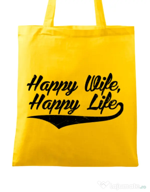 Sacosa din panza Happy life Galben
