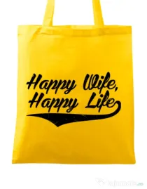 Sacosa din panza Happy life Galben