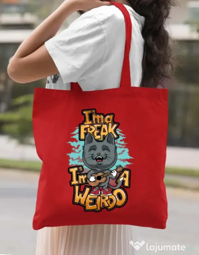 Sacosa din panza I am a freak Rosu