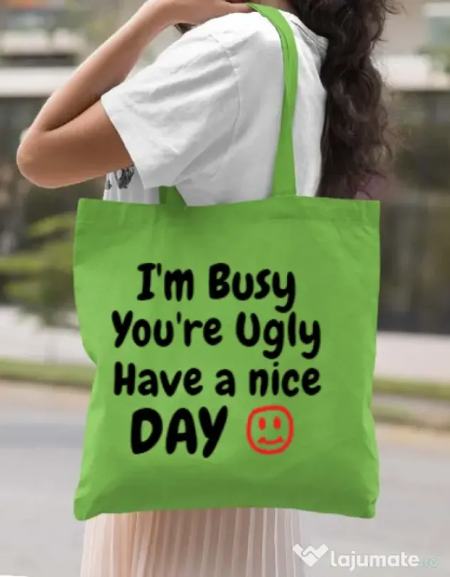 Sacosa din panza I am busy Verde mar