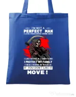 Sacosa din panza I am not a perfect man Albastru regal
