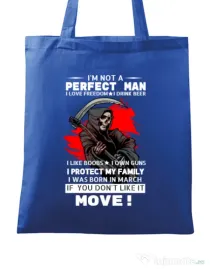 Sacosa din panza I am not a perfect man Albastru regal