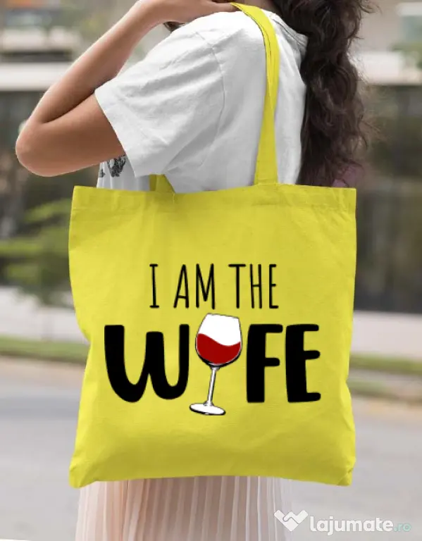 Sacosa din panza I am the wife Galben