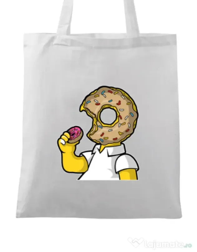 Sacosa din panza I Like Donut Alb