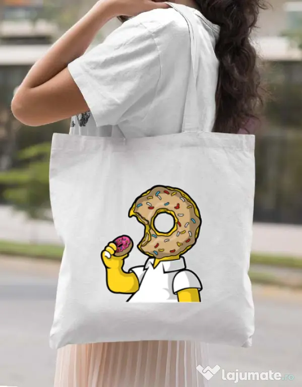 Sacosa din panza I Like Donut Alb