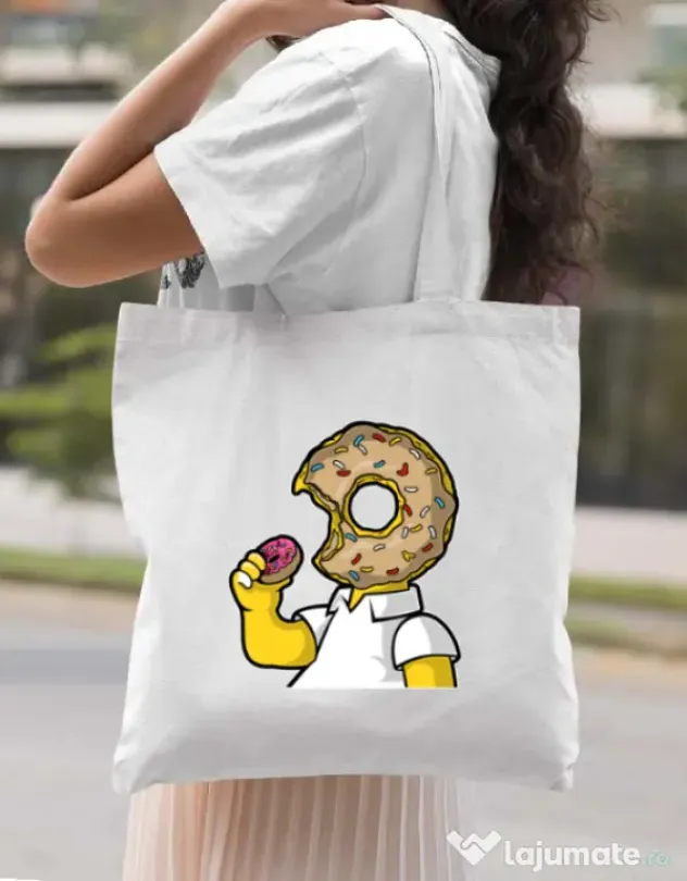 Sacosa din panza I Like Donut Alb