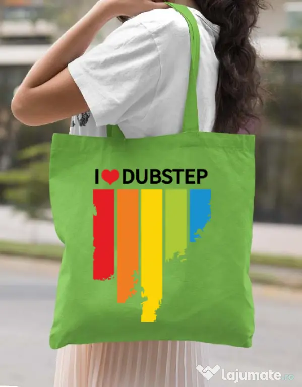 Sacosa din panza I love dubstep Verde mar