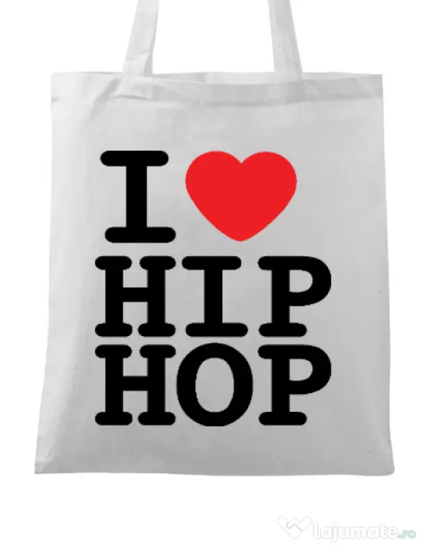 Sacosa din panza I love hip hop Alb