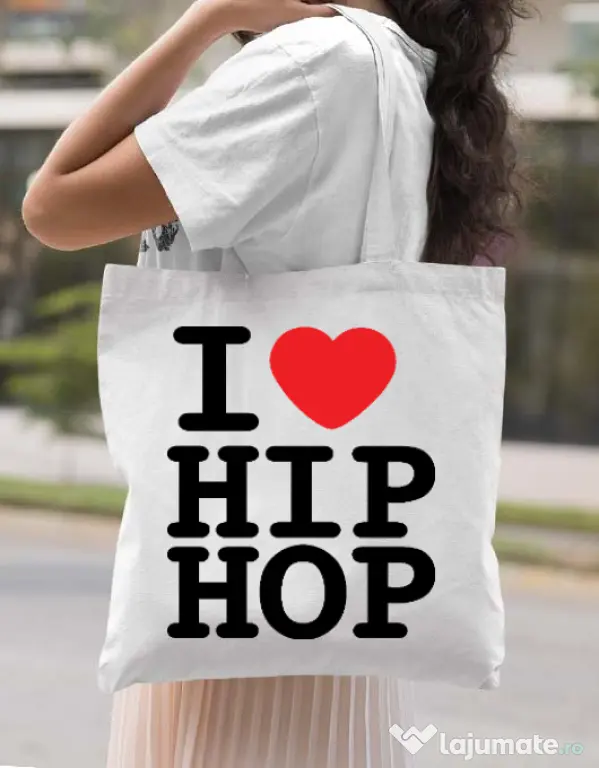 Sacosa din panza I love hip hop Alb