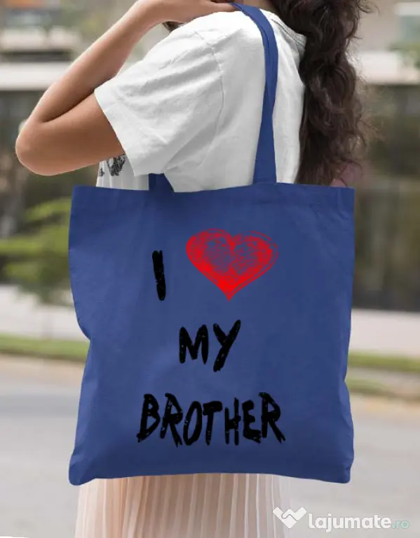 Sacosa din panza I love my brother Albastru regal