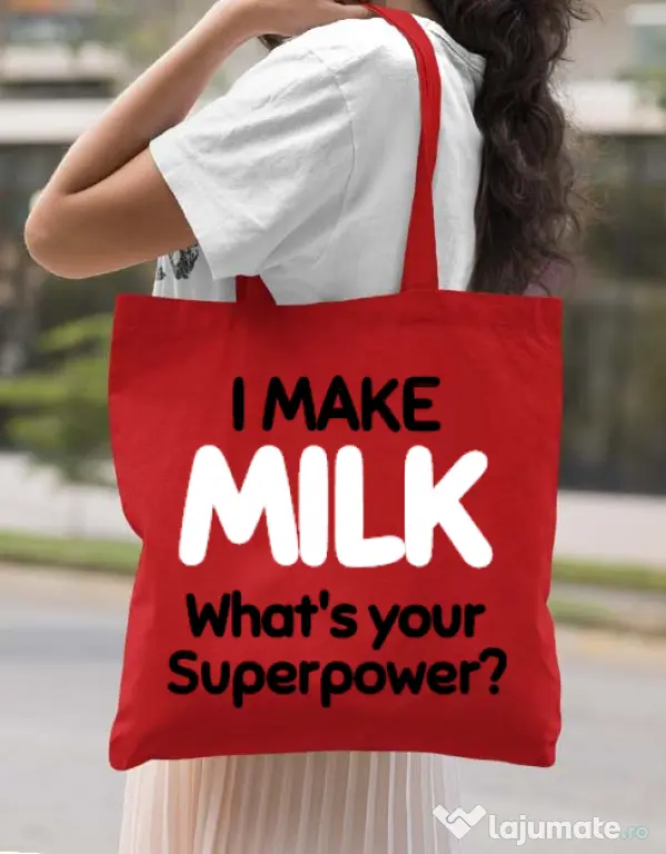 Sacosa din panza I make milk Rosu