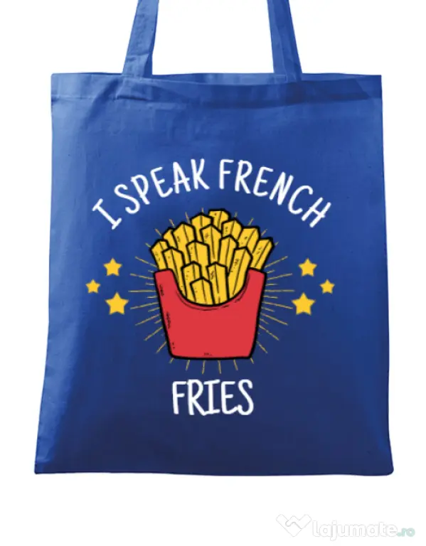 Sacosa din panza I speak french Albastru regal