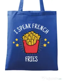 Sacosa din panza I speak french Albastru regal