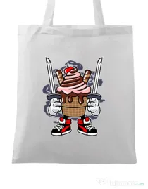 Sacosa din panza Ice Cream Ninja Alb