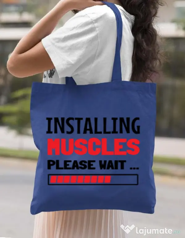 Sacosa din panza Installing Muscles Albastru regal
