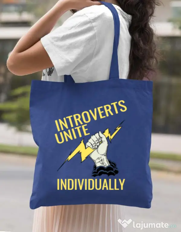 Sacosa din panza Introverts unite Albastru regal