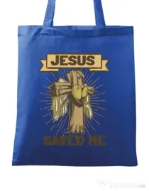 Sacosa din panza Jesus Saved Me Albastru regal