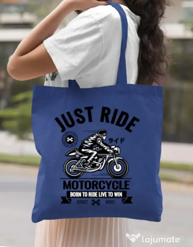 Sacosa din panza Just ride Albastru regal