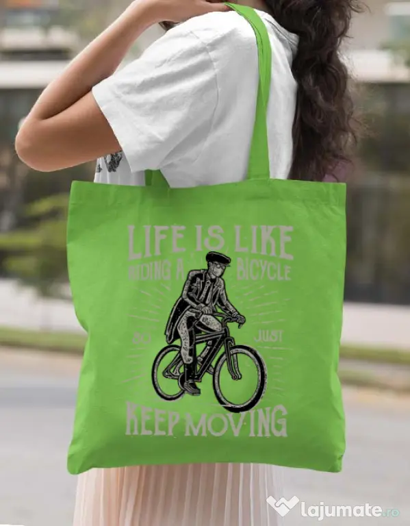 Sacosa din panza Keep moving Verde mar