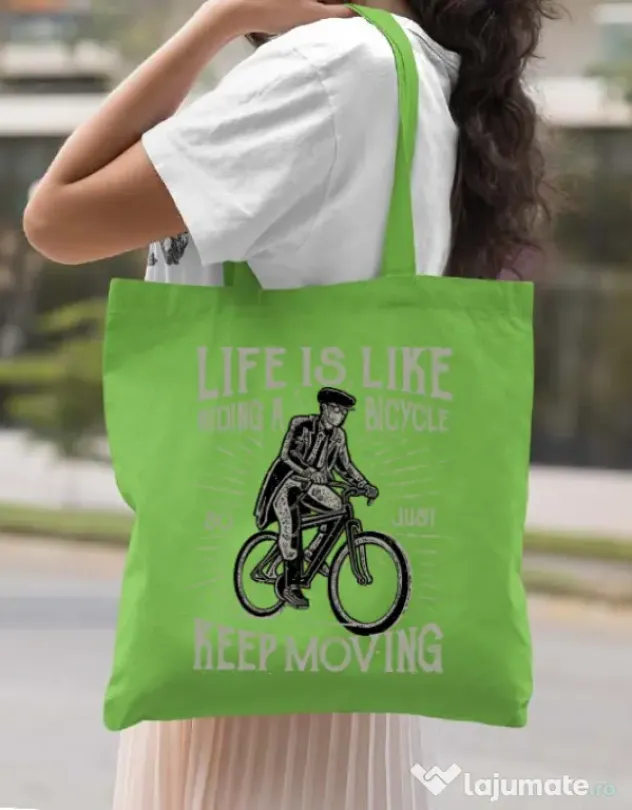 Sacosa din panza Keep moving Verde mar