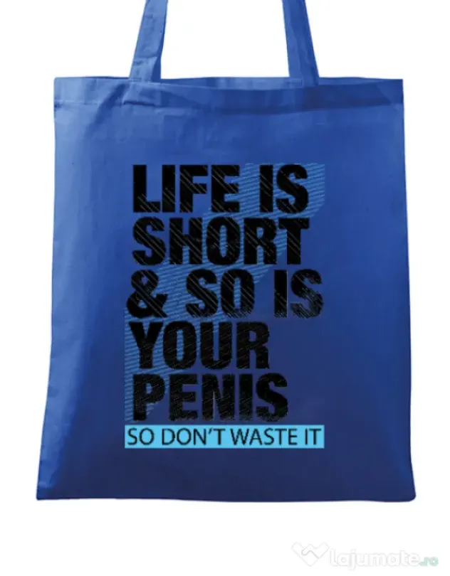 Sacosa din panza Life is short Albastru regal