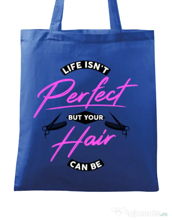 Sacosa din panza Life isnt perfect Albastru regal