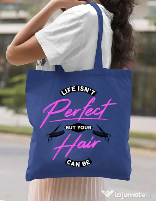 Sacosa din panza Life isnt perfect Albastru regal