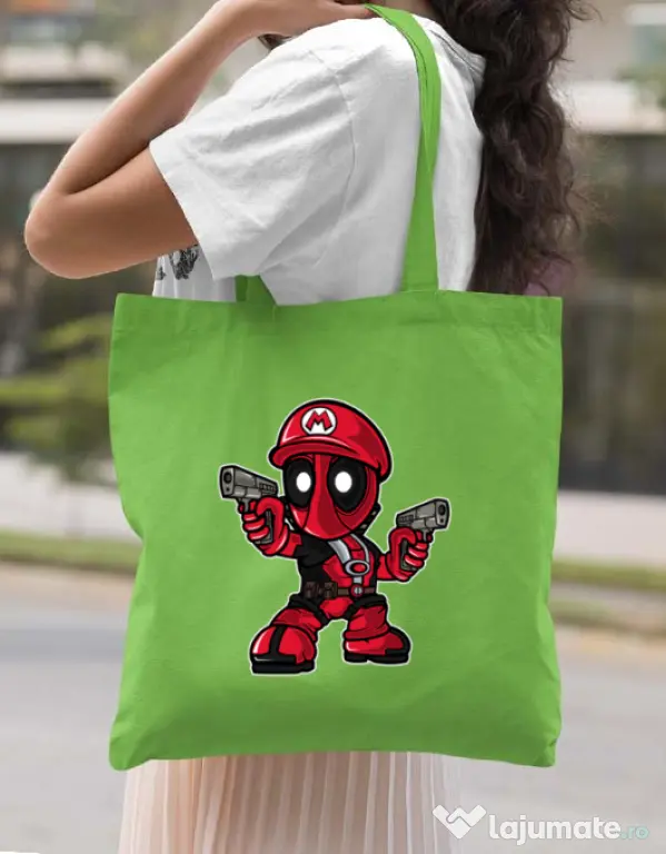 Sacosa din panza Mario Deadpool Verde mar