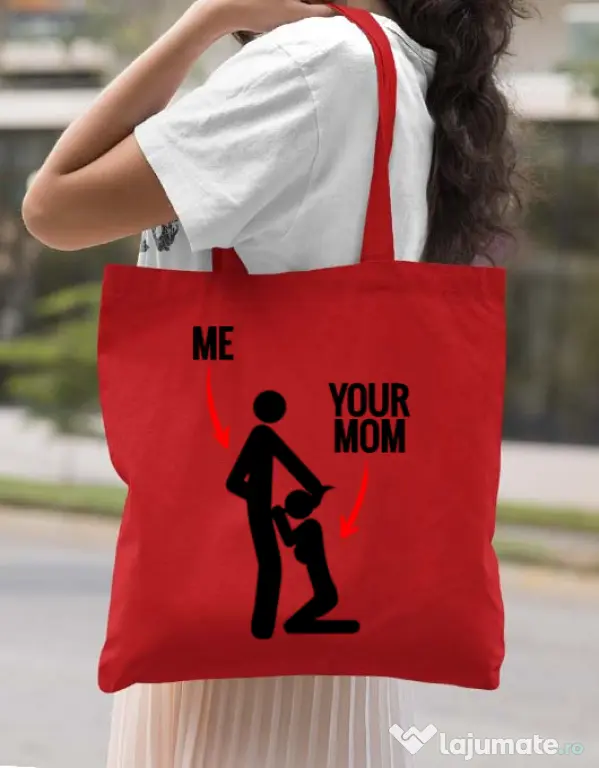 Sacosa din panza Me your mom Rosu