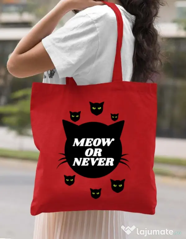 Sacosa din panza Meow or never Rosu