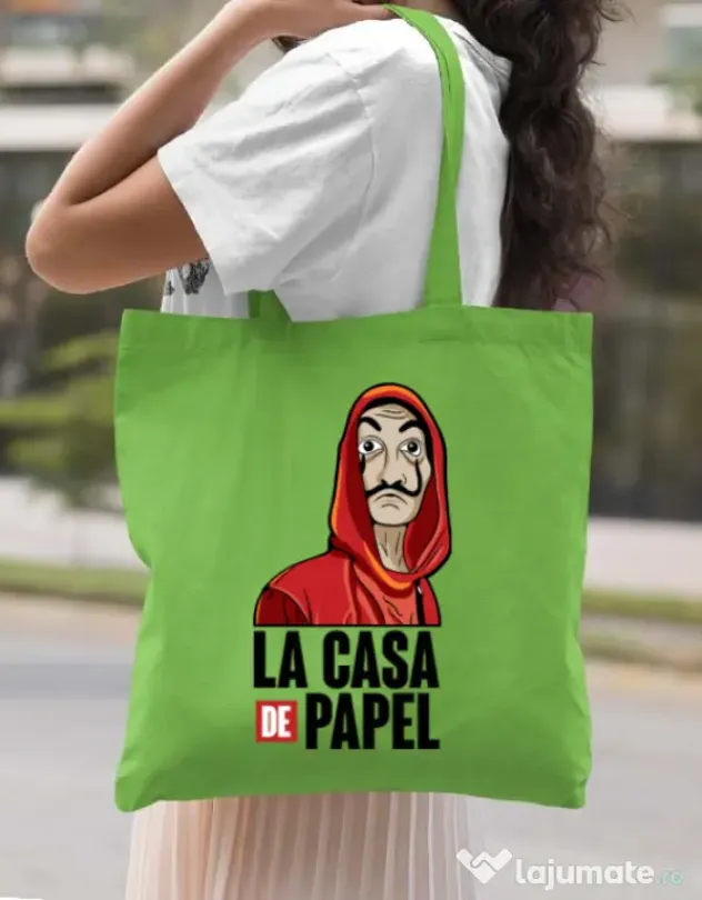 Sacosa din panza Money heist Verde mar