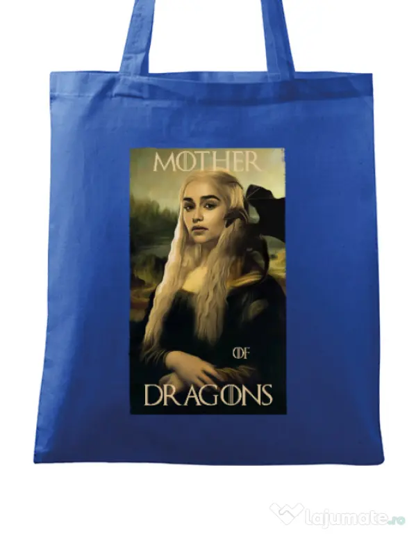 Sacosa din panza Mother of dragons 3 Albastru regal