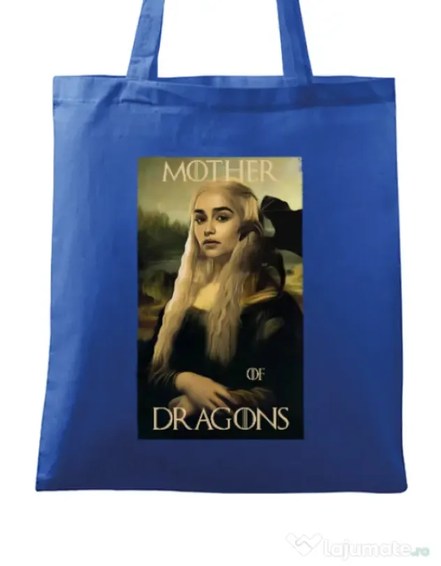 Sacosa din panza Mother of dragons 3 Albastru regal