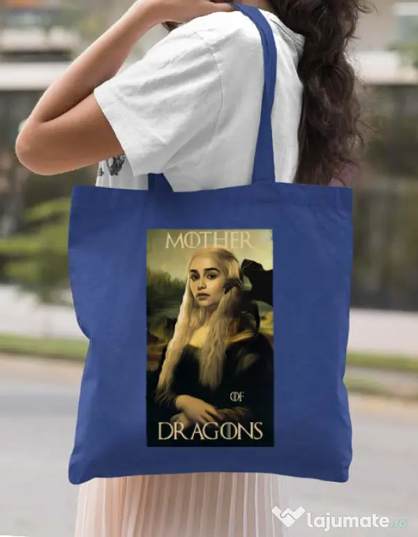 Sacosa din panza Mother of dragons 3 Albastru regal