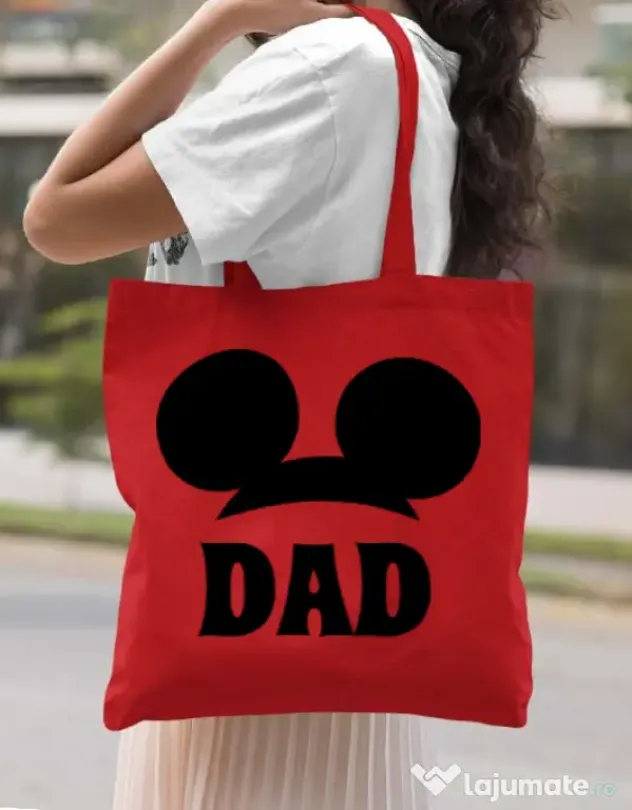 Sacosa din panza Mouse dad Rosu