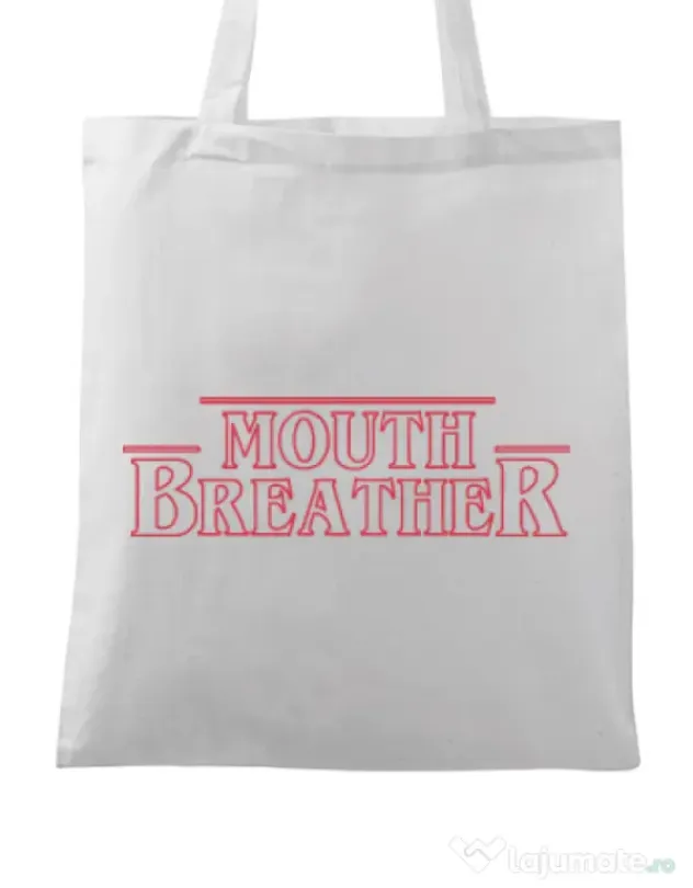 Sacosa din panza Mouth breather Alb