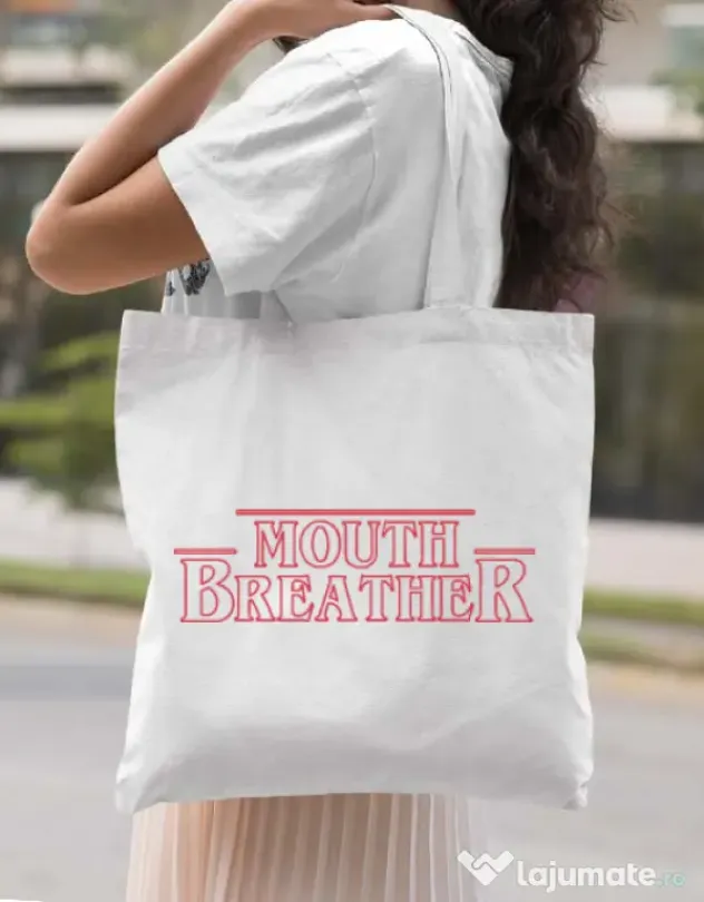 Sacosa din panza Mouth breather Alb