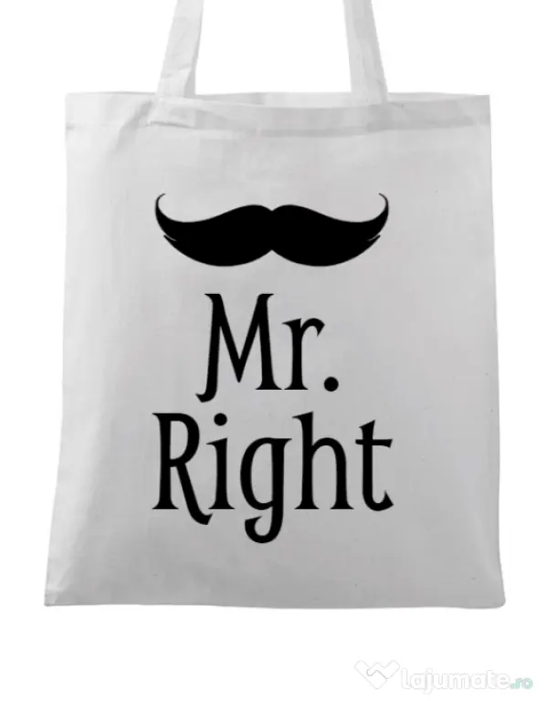 Sacosa din panza Mr. right Alb