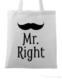 Sacosa din panza Mr. right Alb