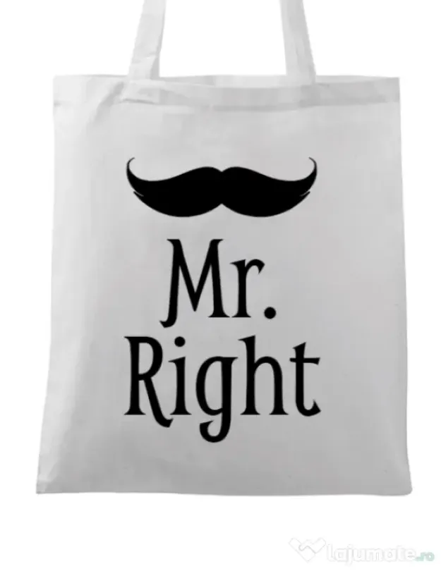 Sacosa din panza Mr. right Alb