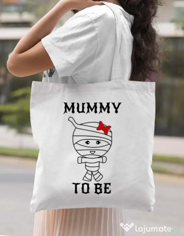 Sacosa din panza Mummy to be girl Alb
