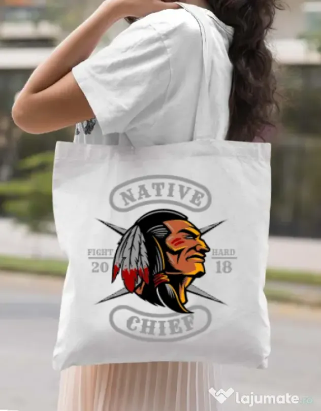 Sacosa din panza Native chief Alb