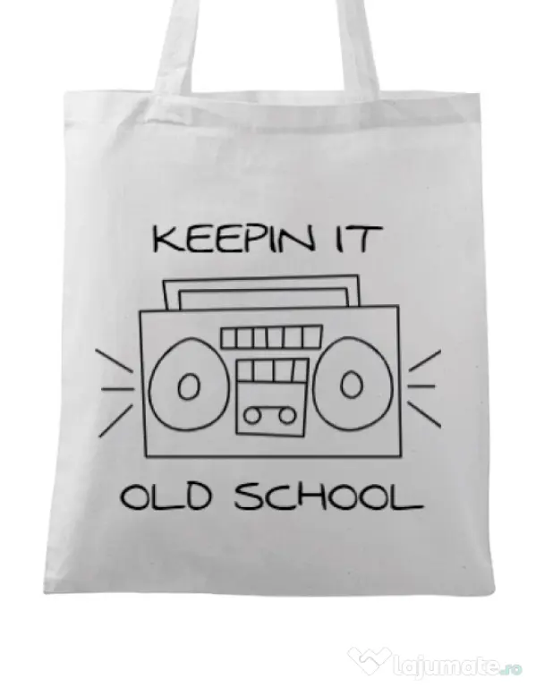 Sacosa din panza Old school stereo Alb
