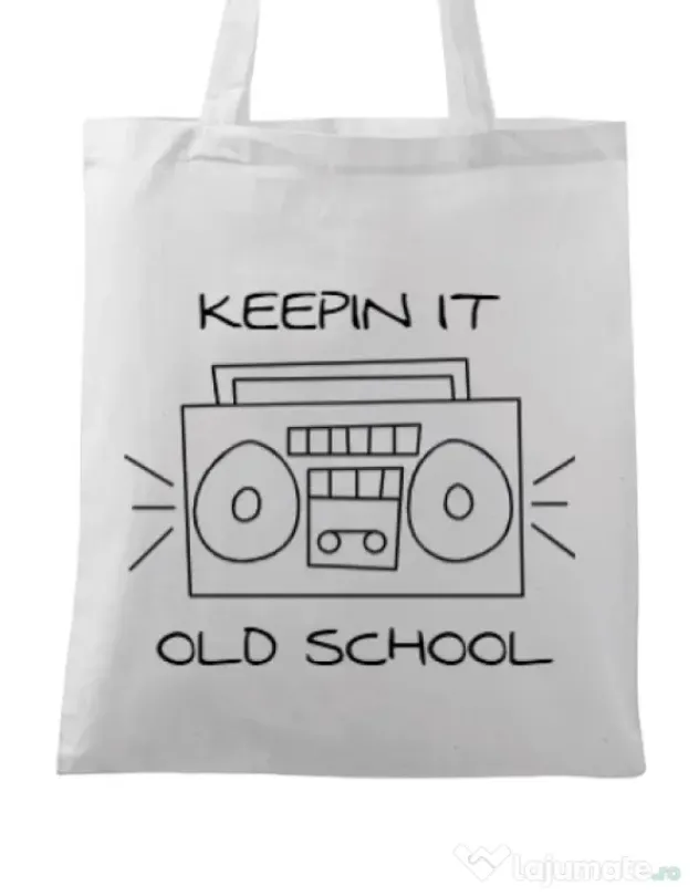 Sacosa din panza Old school stereo Alb