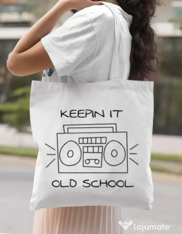 Sacosa din panza Old school stereo Alb