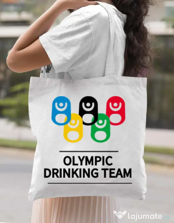 Sacosa din panza Olympic drinking team Alb