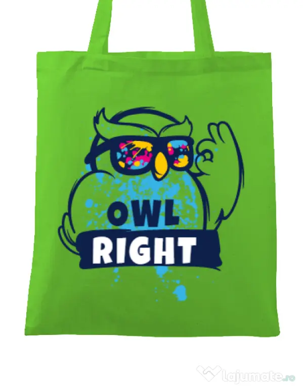 Sacosa din panza Owl right Verde mar