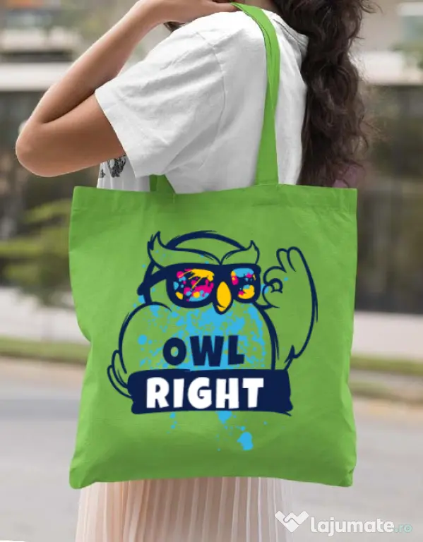 Sacosa din panza Owl right Verde mar